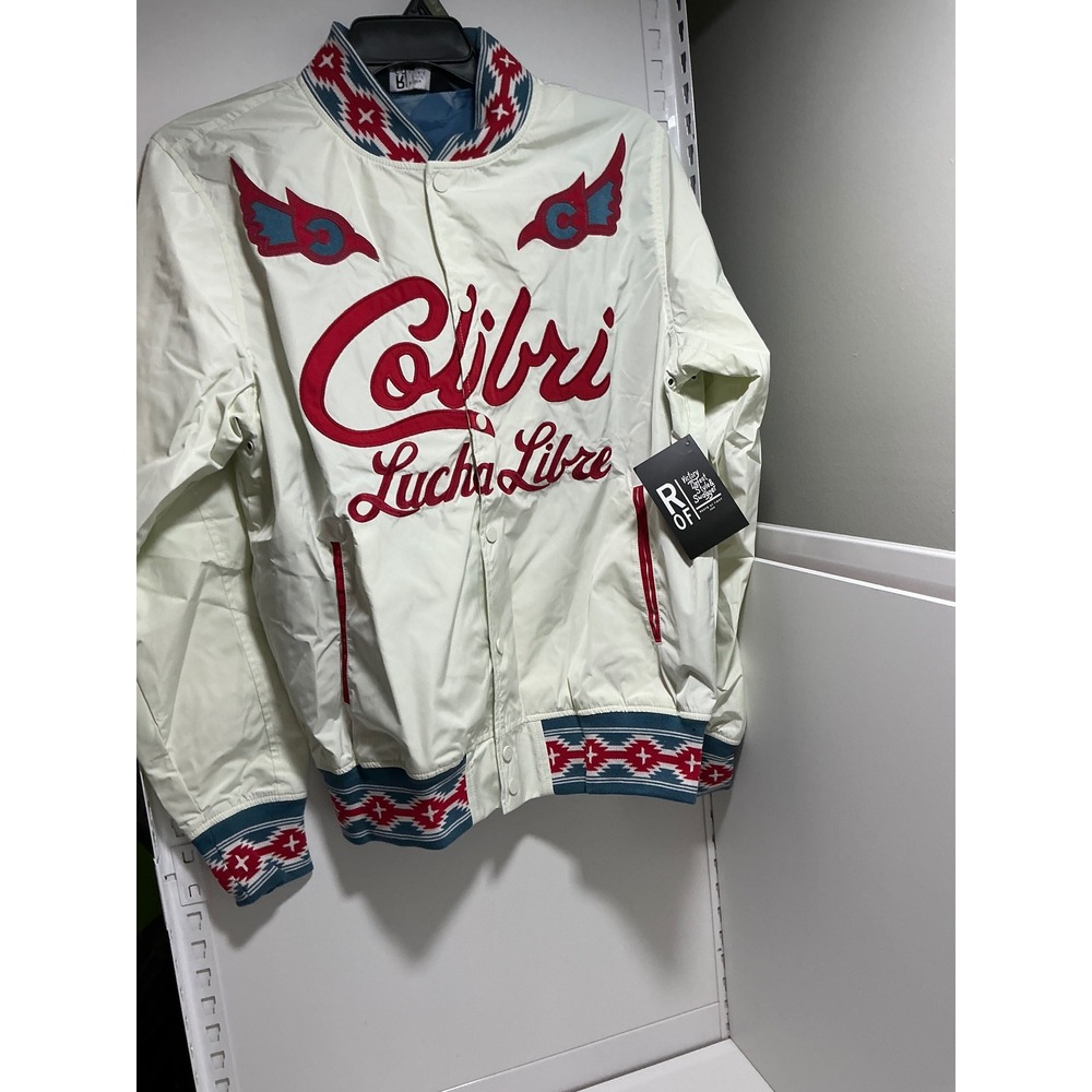 ROOTS Colibri Lucha Libre Bomber Jacket White Mens Large with Mask & Postcard